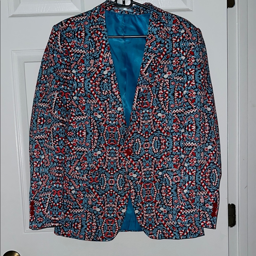 Red and Blue Sport Coat with Floral Pattern